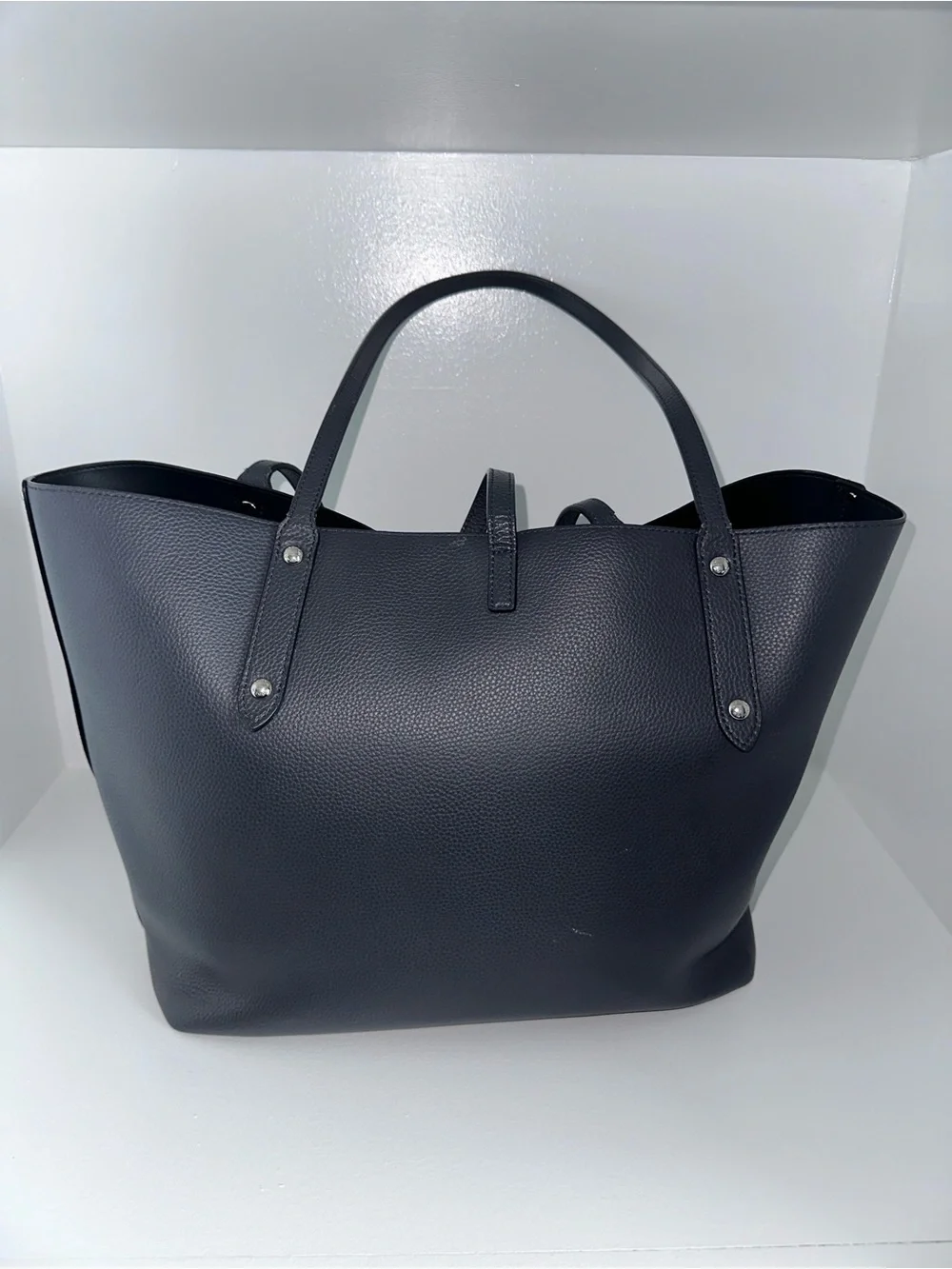 Coach Navy Pebbled Leather Tote with Strap and Hangtag